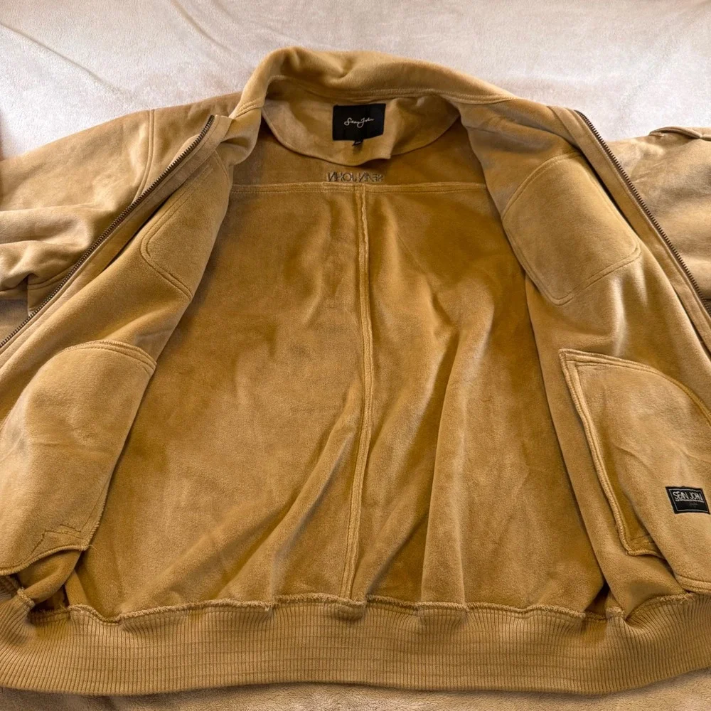 Sean John Tan Faux Suede Utility Bomber Jacket Streetwear Hip Hop Y2K Sz XXL